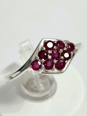 Ruby Sterling Silver Deep Red Gemstone Cluster Ring size 7.25